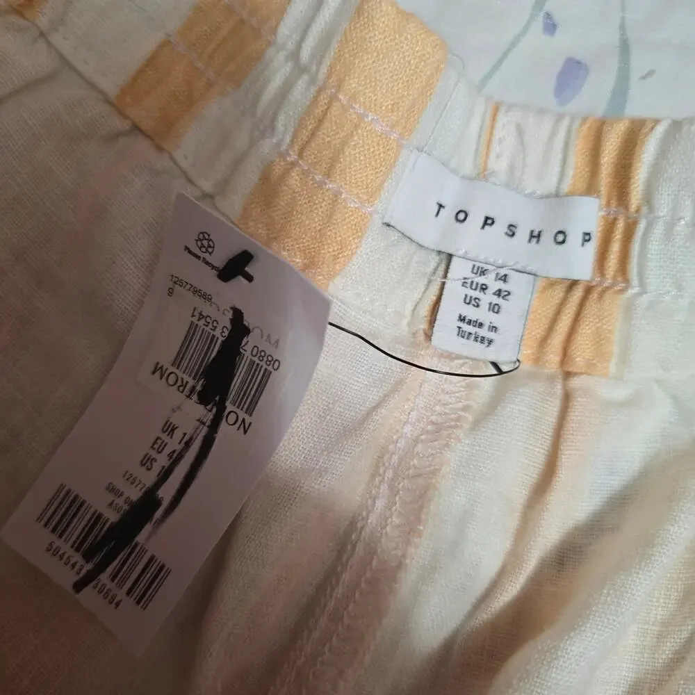 Topshop Women's Orange &‎ Tan Striped Linen Shorts Size 10